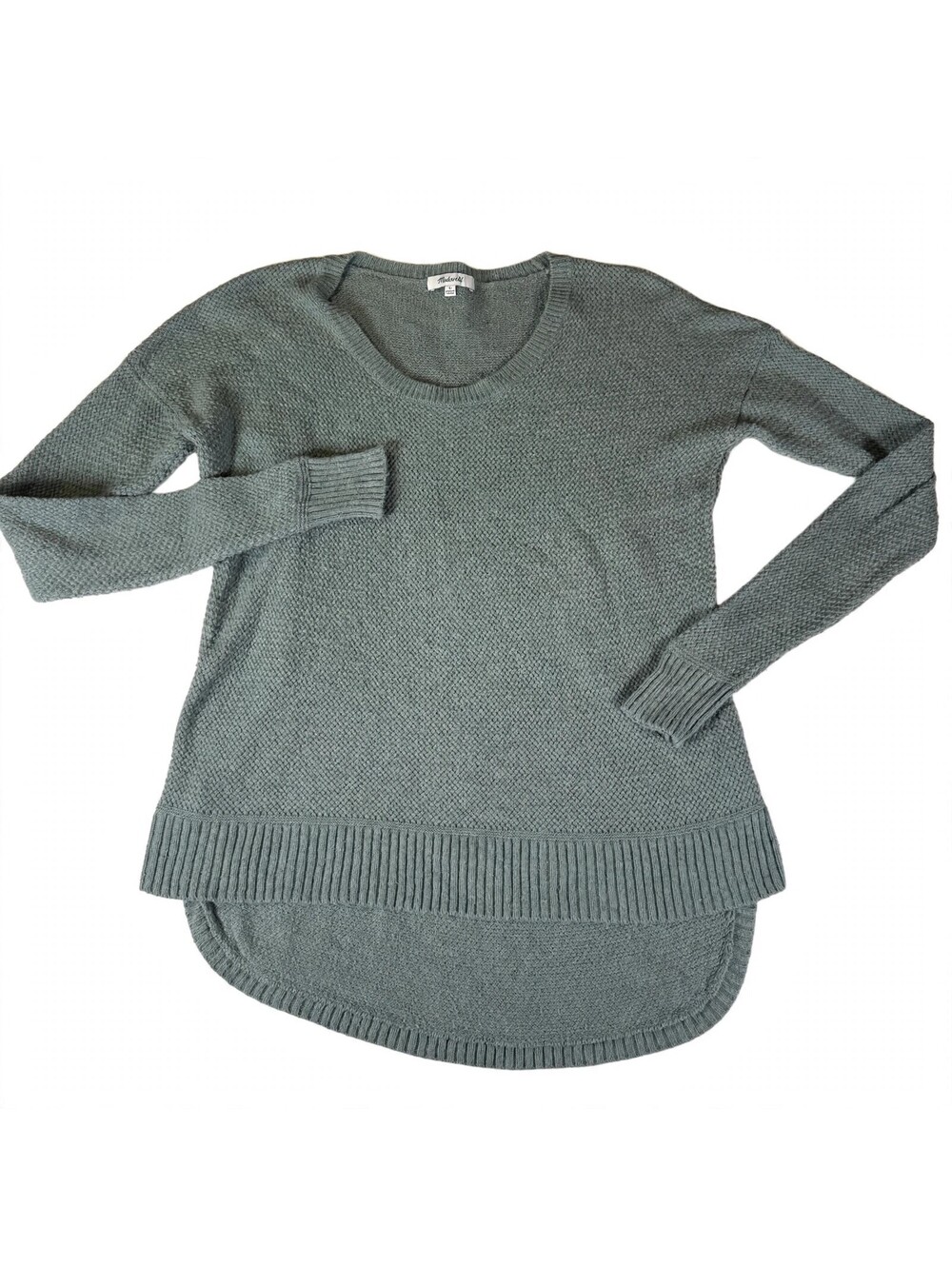 Madewell Women's S Green Gray Knit Tunic Sweater Crew Neck Long Sleeve